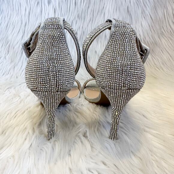Steve Madden Masquerade Heels Sparkle Crystal Rhinestone Stiletto Sandals Silver - Picture 8 of 12